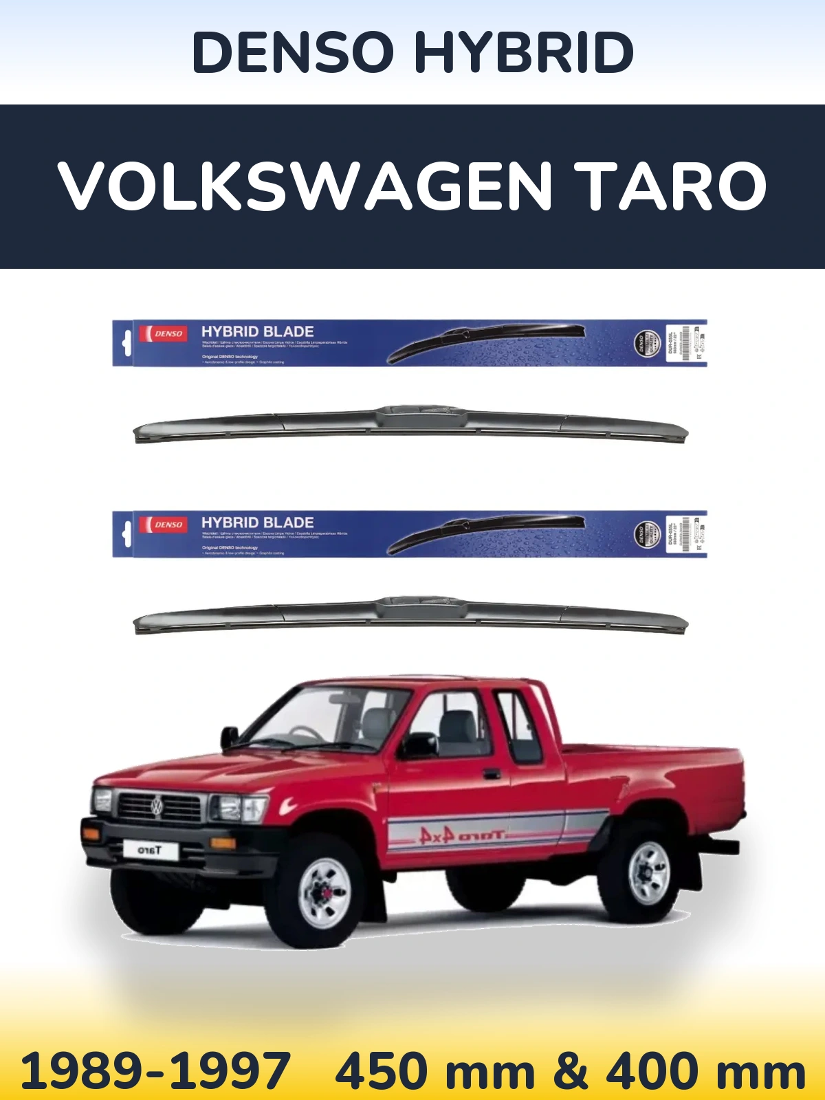 Sada předních stěračů Denso Hybrid 450 a 400 mm pro Volkswagen Taro 1989-1997