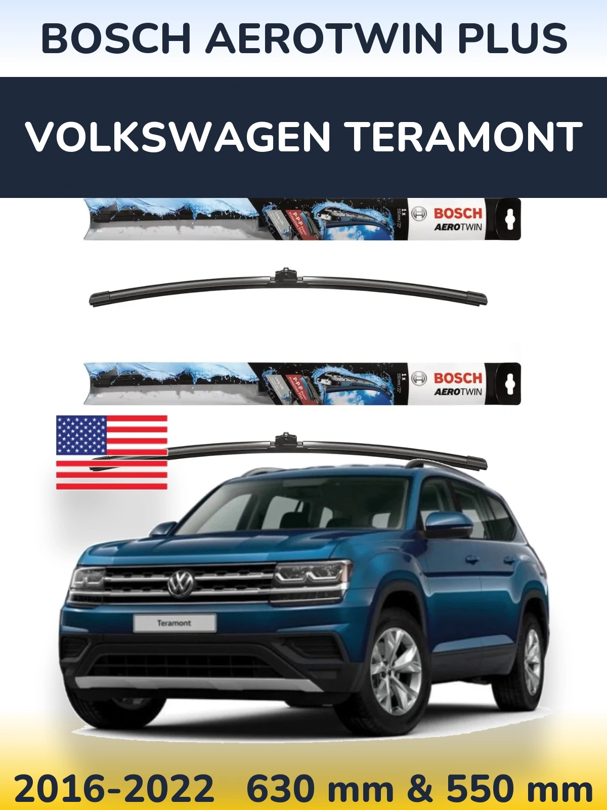 Комплект передніх щіток BOSCH AeroTwin Plus 600 & 550 мм для Volkswagen Teramont 2016-2022