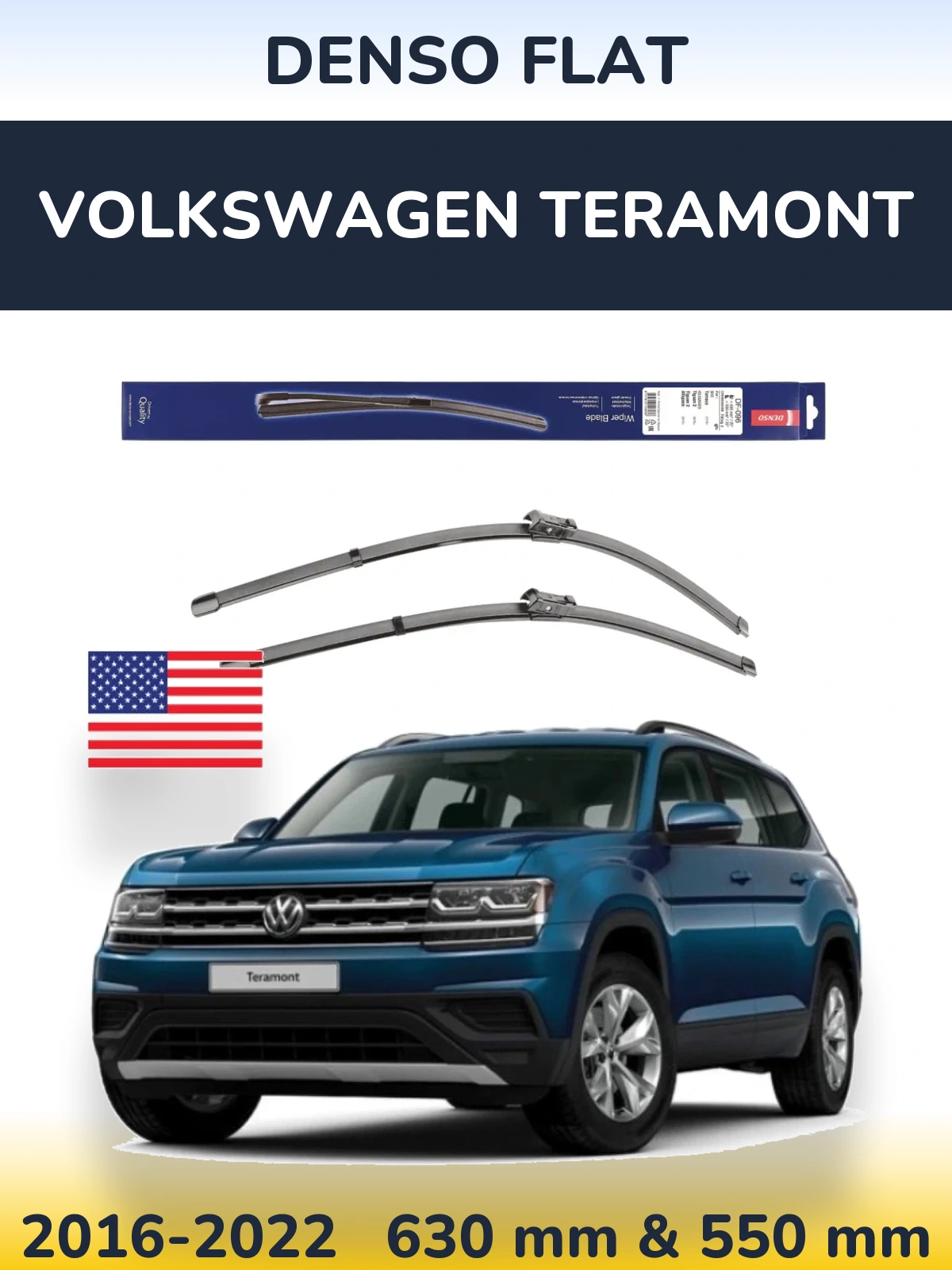 Sada předních stěračů Denso Flat 630 a 550 mm pro Volkswagen Teramont 2016-2022