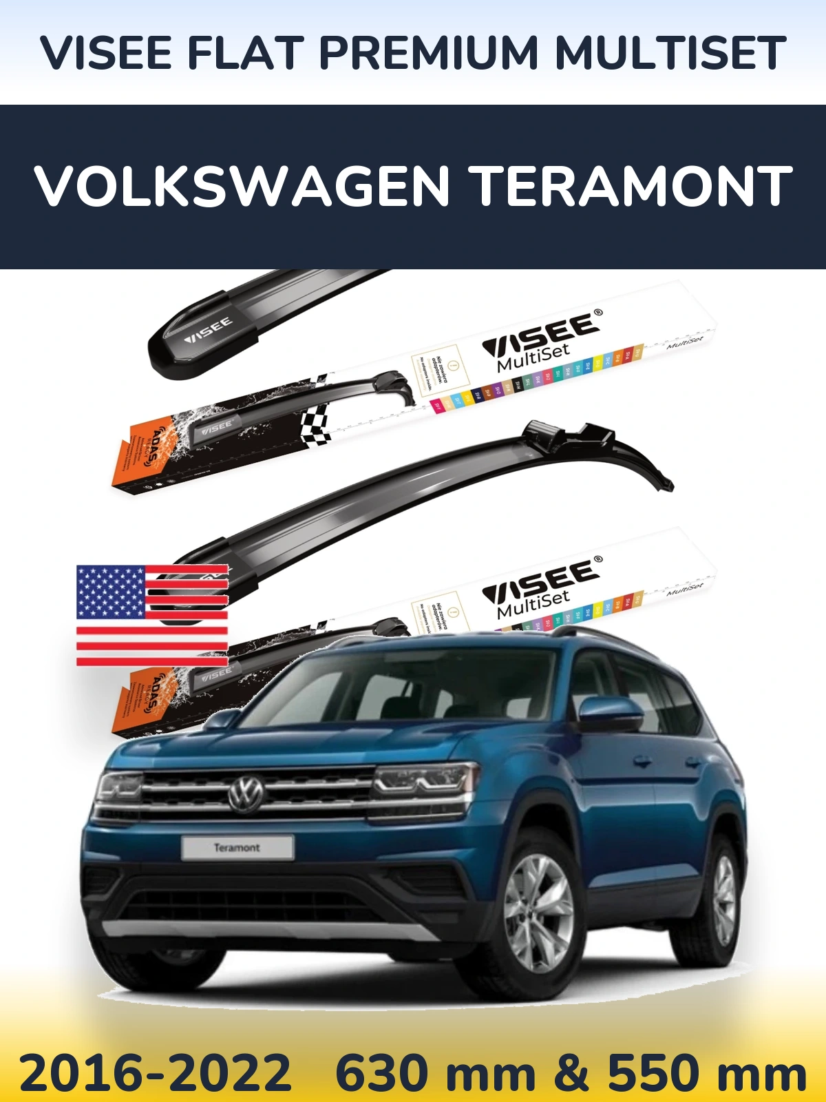 Sada předních stěračů VISEE FLAT PREMIUM MultiSet 630 a 550 mm pro Volkswagen Teramont 2016-2022