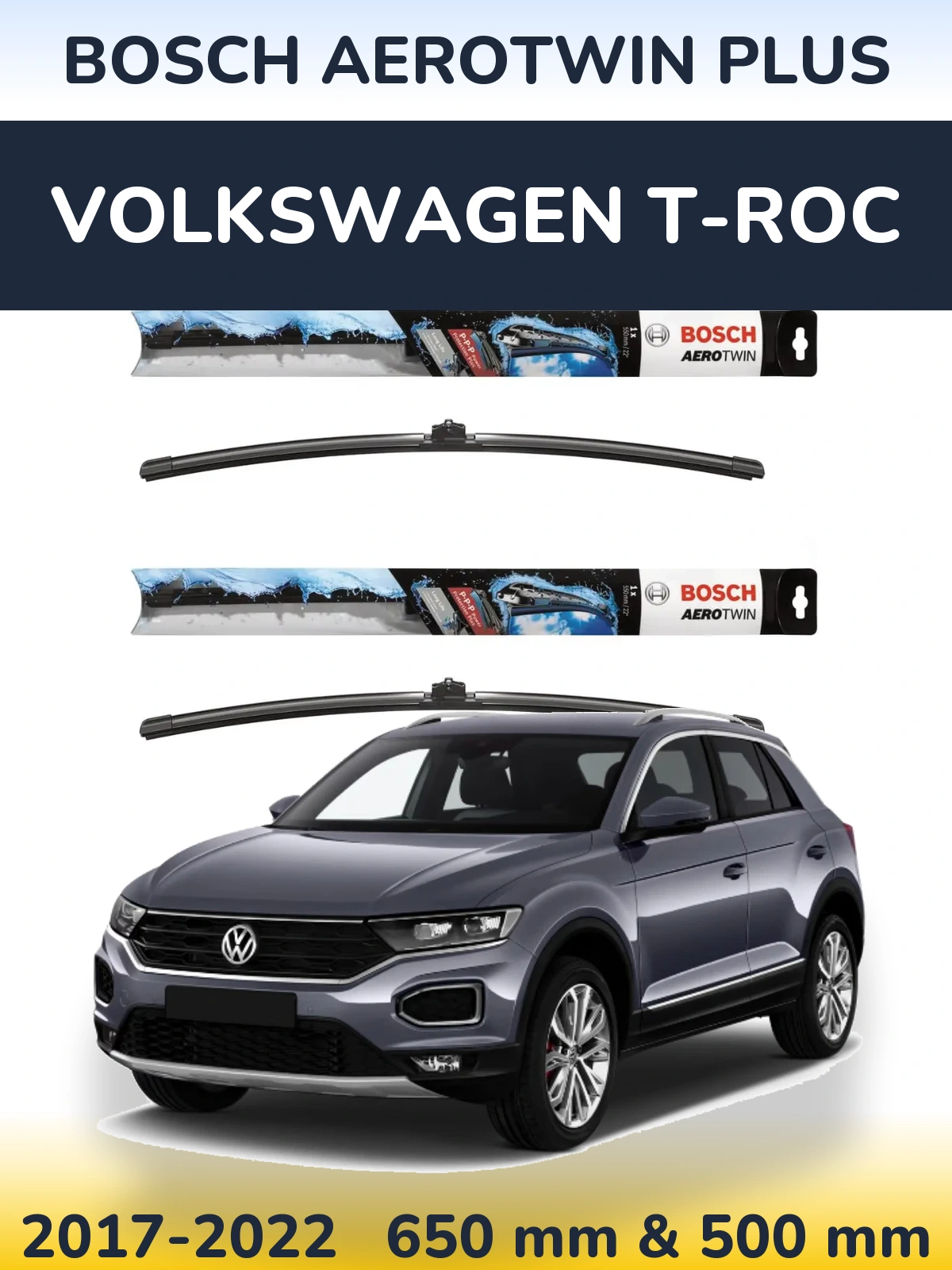 Комплект передніх щіток BOSCH AeroTwin Plus 650 & 500 мм для Volkswagen T-Roc 2017-2022