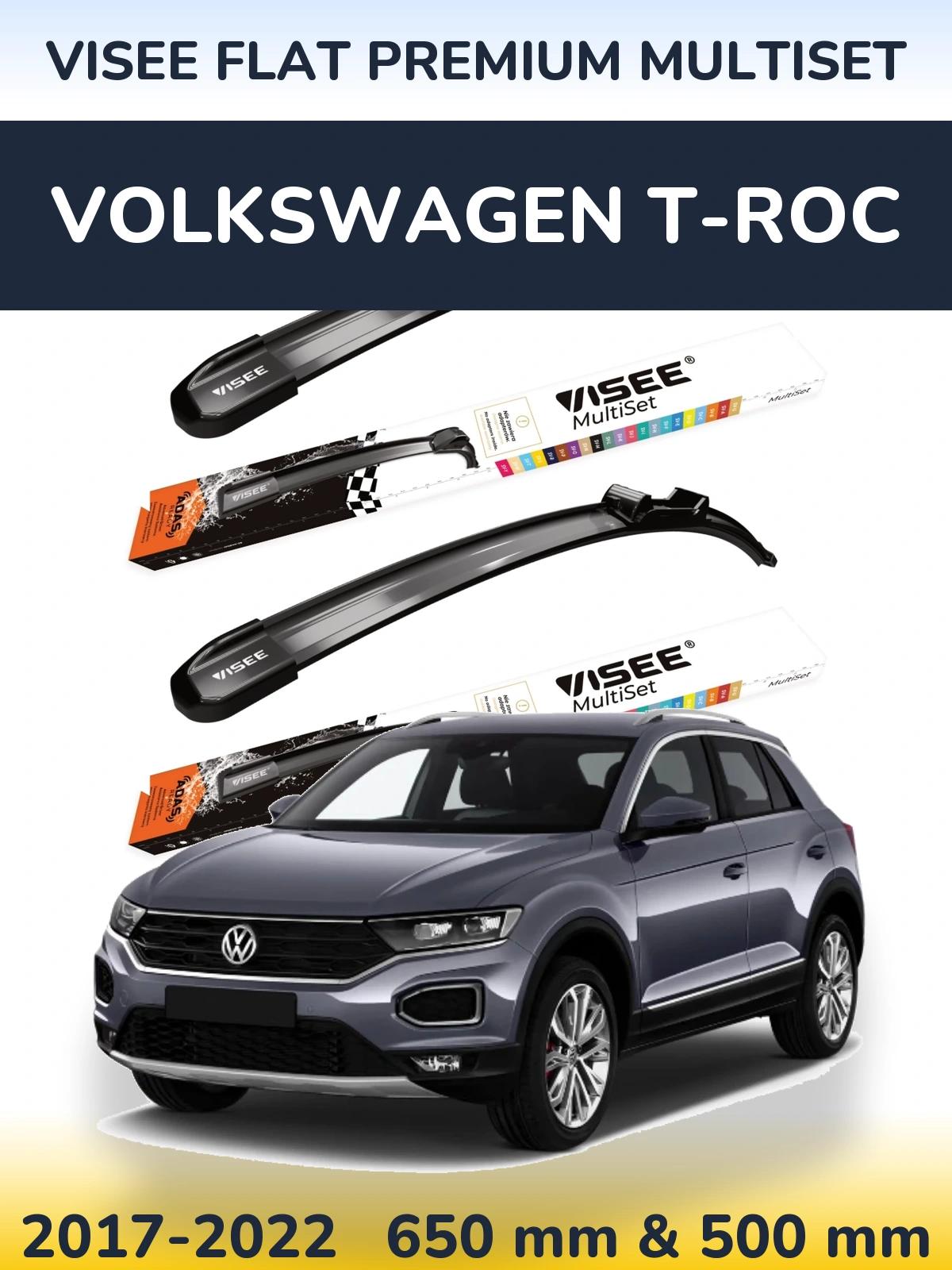 Sada předních stěračů VISEE FLAT PREMIUM MultiSet 650 a 500 mm pro Volkswagen T-Roc 2017-2022