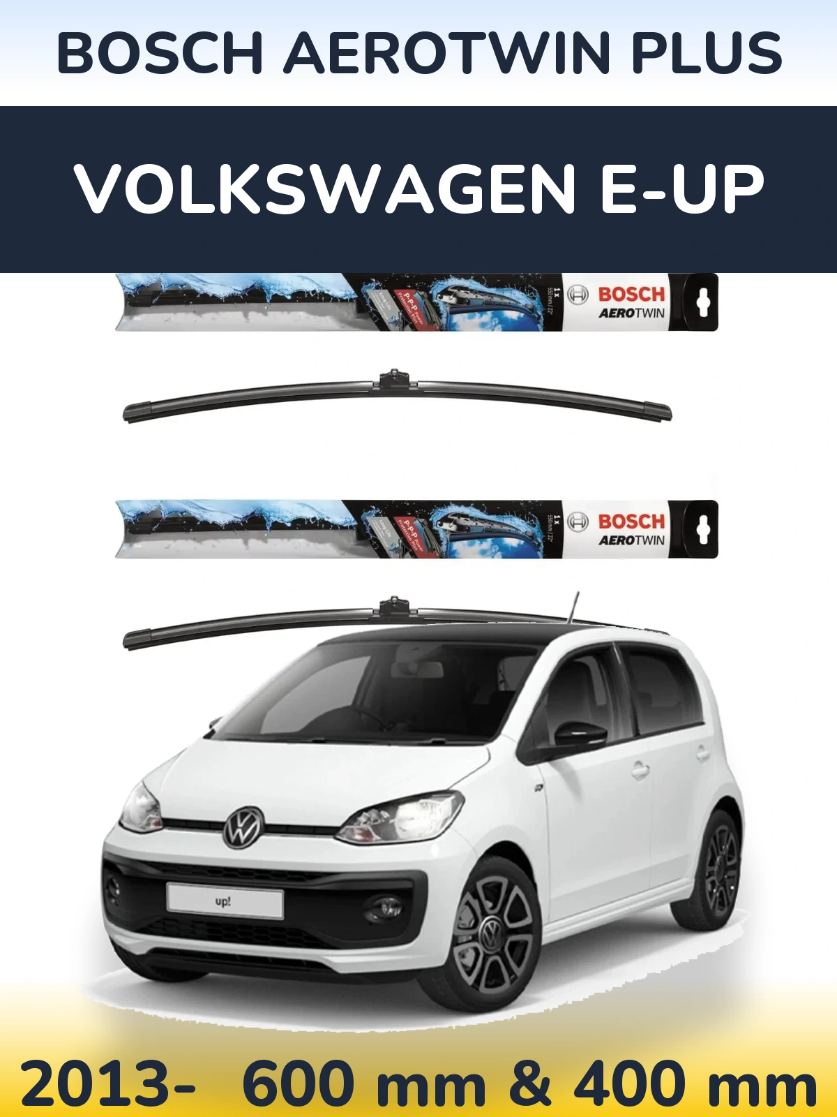 Sada předních stěračů BOSCH AeroTwin Plus 600 a 400 mm pro Volkswagen e-Up 2013-2026