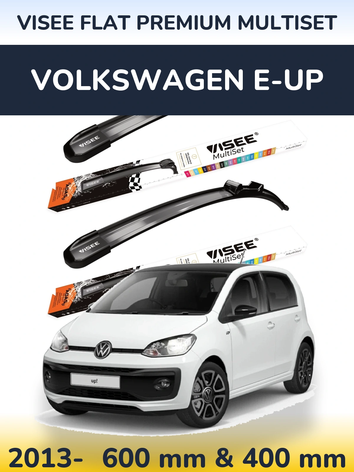 Sada předních stěračů VISEE FLAT PREMIUM MultiSet 600 a 400 mm pro Volkswagen e-Up 2013-2026