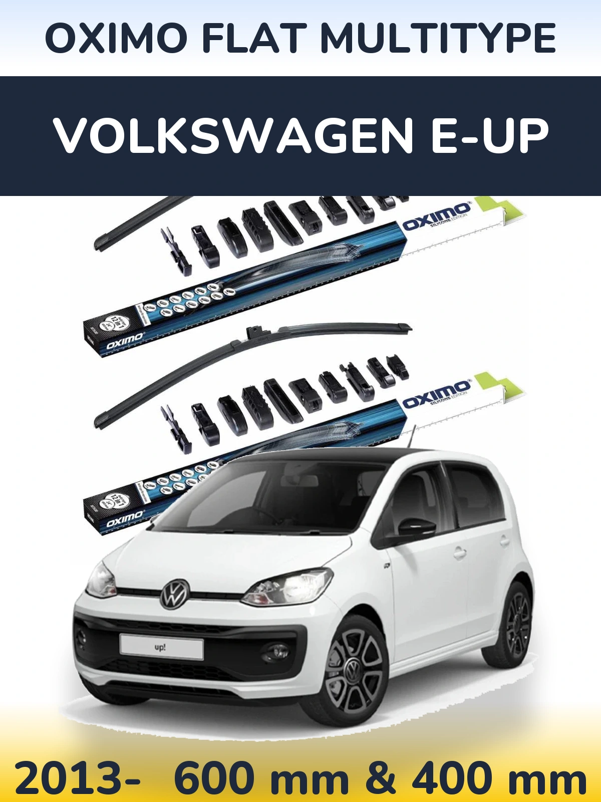 Sada předních stěračů Oximo Flat MultiType 600 a 400 mm pro Volkswagen e-Up 2013-2026