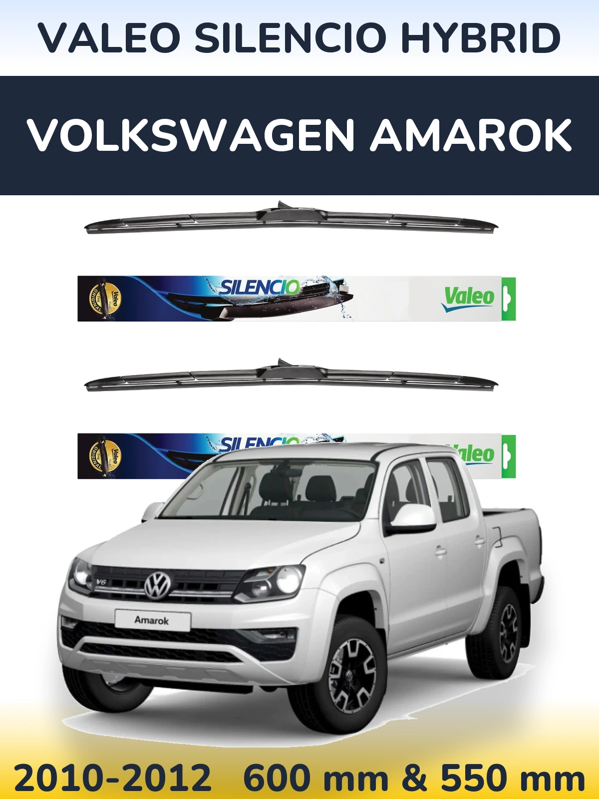 Sada předních stěračů Valeo Silencio Hybrid 600 a 550 mm pro Volkswagen Amarok 2010-2012
