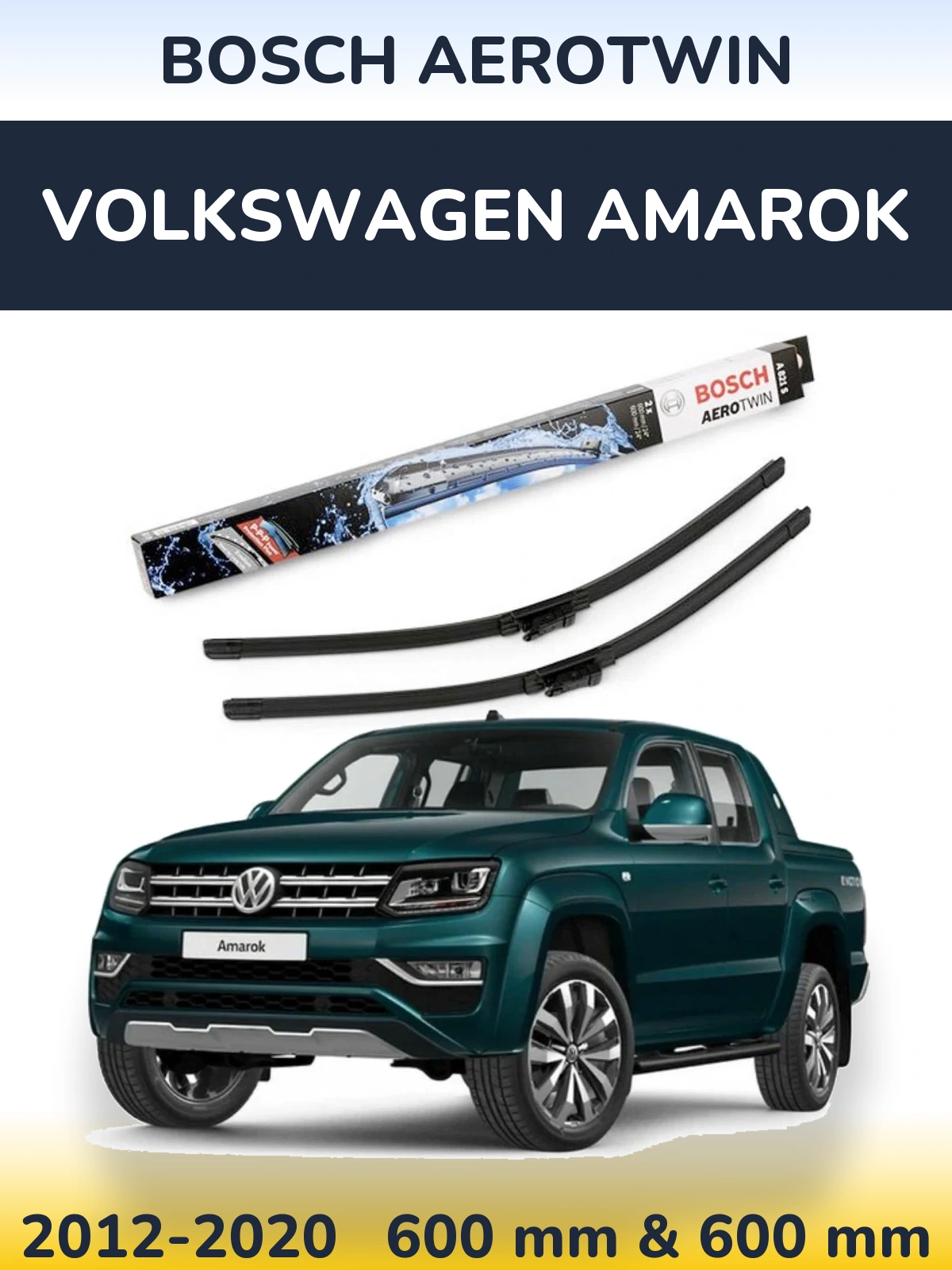 Sada předních stěračů BOSCH AeroTwin 600 a 600 mm pro Volkswagen Amarok 2012-2020