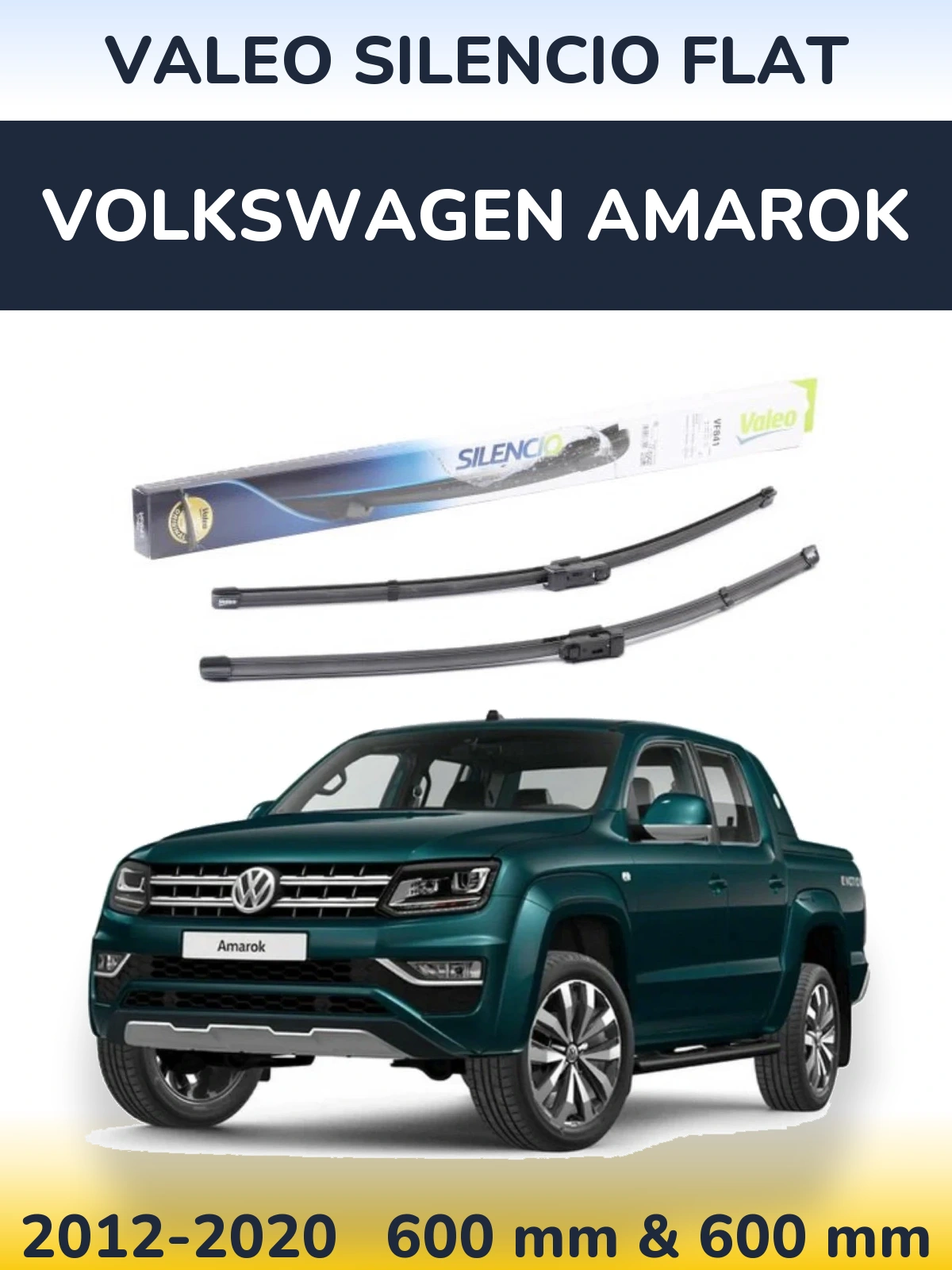 Sada předních stěračů Valeo Silencio Flat 600 a 600 mm pro Volkswagen Amarok 2012-2020
