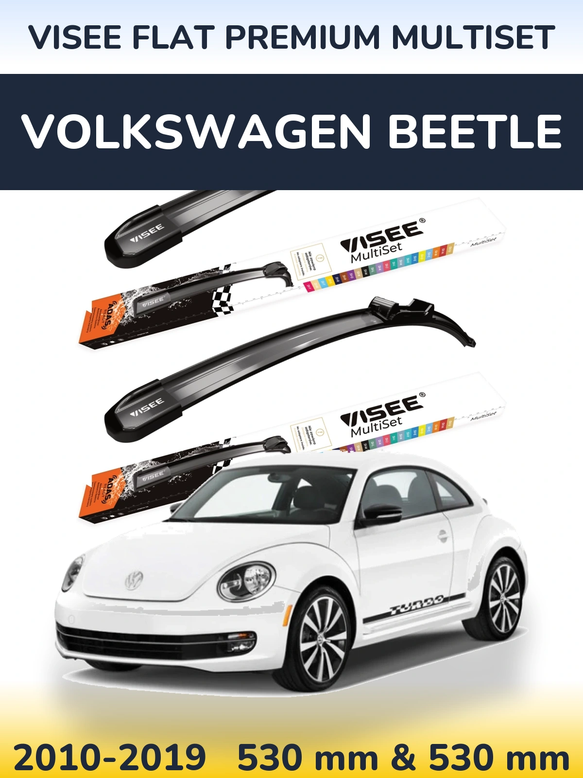 Sada předních stěračů VISEE FLAT PREMIUM MultiSet 530 a 530 mm pro Volkswagen Beetle 2010-2019