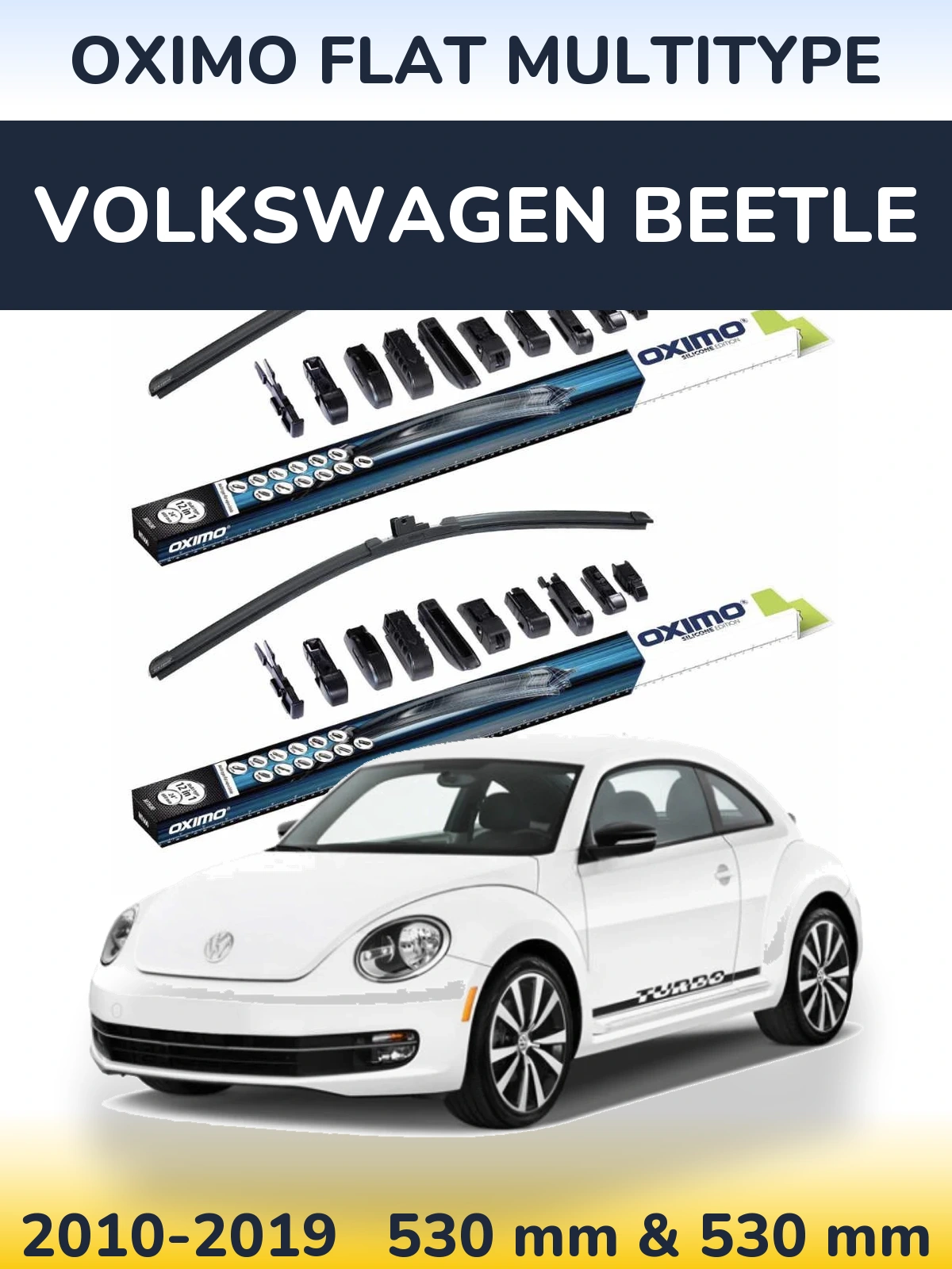 Sada předních stěračů Oximo Flat MultiType 530 a 530 mm pro Volkswagen Beetle 2010-2019