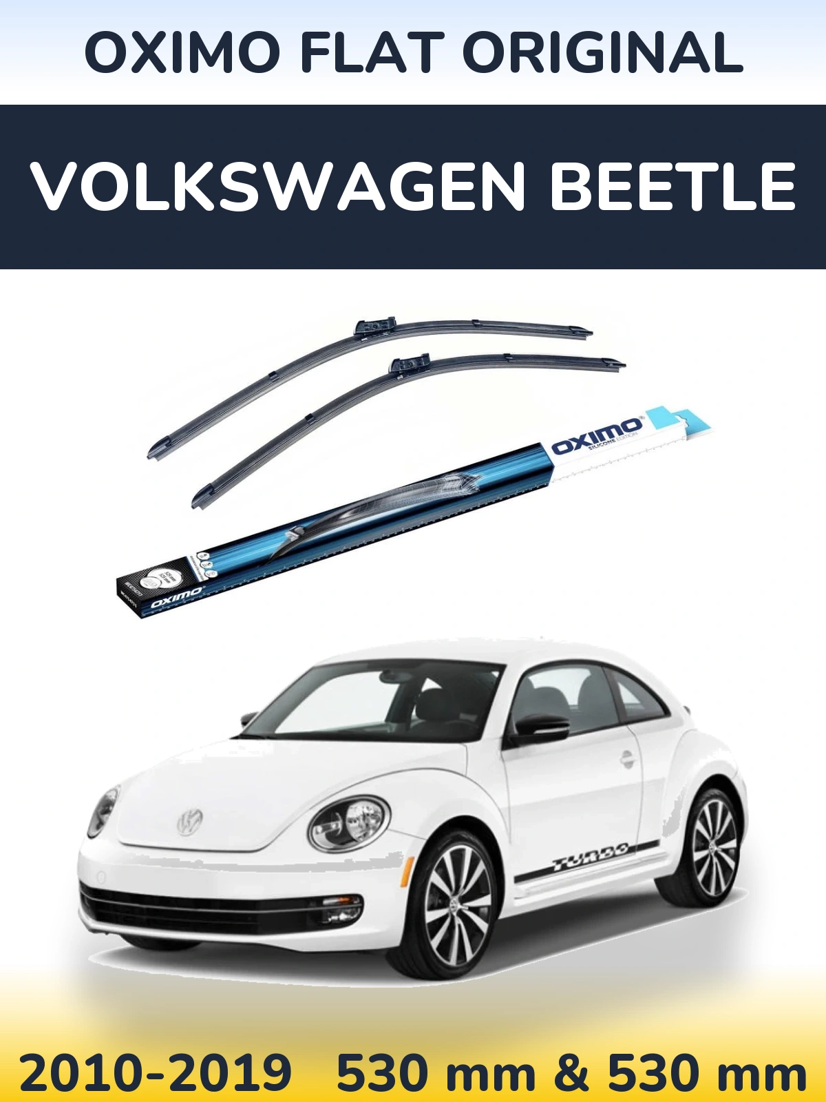 Sada předních stěračů Oximo Flat Original 530 a 530 mm pro Volkswagen Beetle 2010-2019