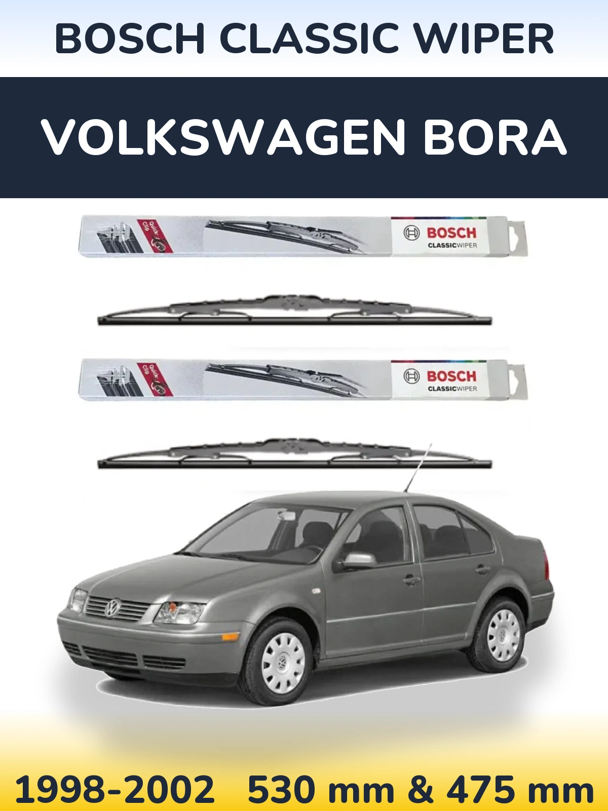 Sada předních stěračů BOSCH Classic Wiper 530 a 475 mm pro Volkswagen Bora 1998-2002