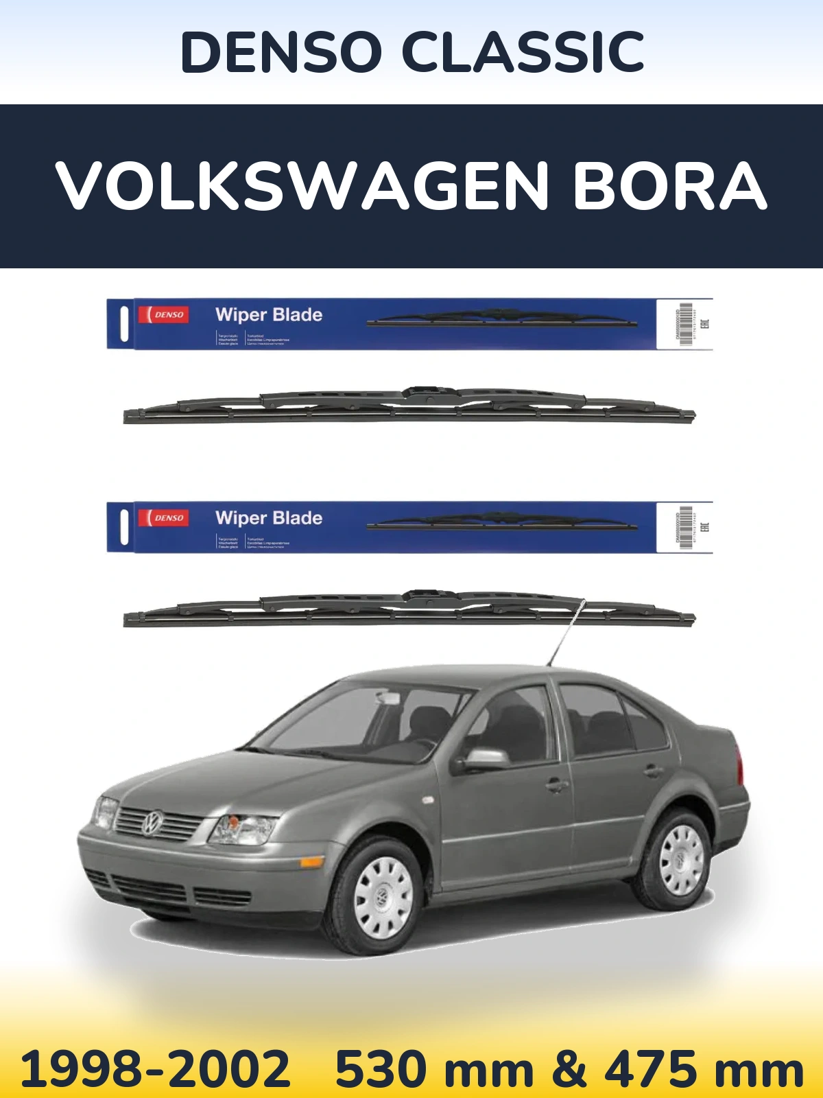 Sada předních stěračů Denso Classic 530 a 475 mm pro Volkswagen Bora 1998-2002