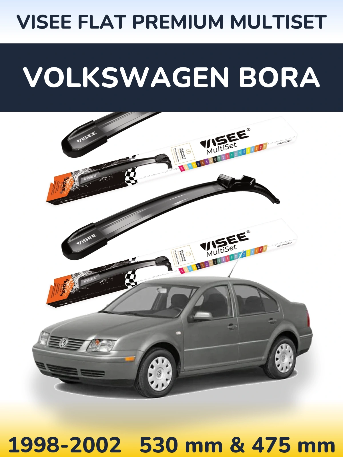 Sada předních stěračů VISEE FLAT PREMIUM MultiSet 530 a 475 mm pro Volkswagen Bora 1998-2002