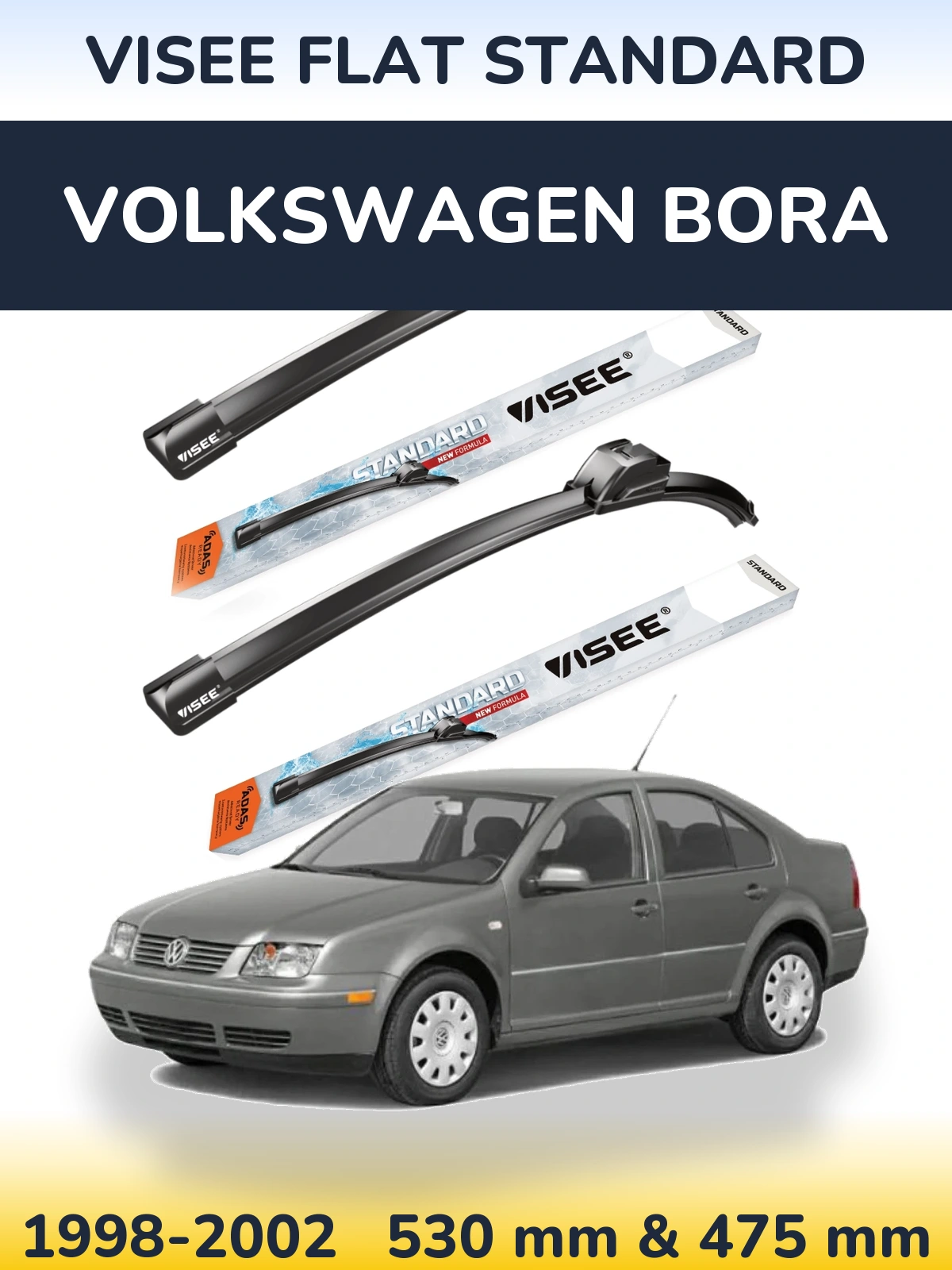 Sada předních stěračů VISEE FLAT STANDARD 530 a 475 mm pro Volkswagen Bora 1998-2002