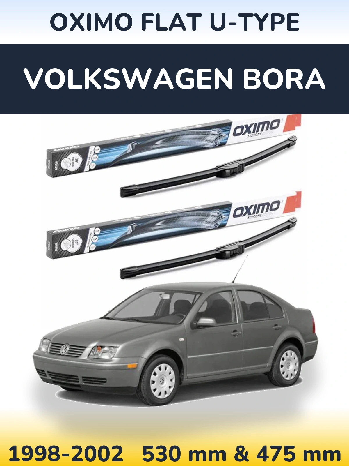 Sada předních stěračů Oximo Flat U-type 530 a 475 mm pro Volkswagen Bora 1998-2002