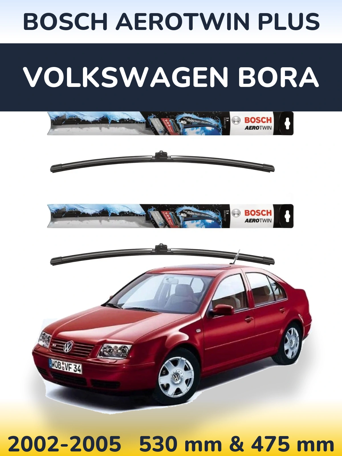 Sada předních stěračů BOSCH AeroTwin Plus 530 a 475 mm pro Volkswagen Bora 2002-2005