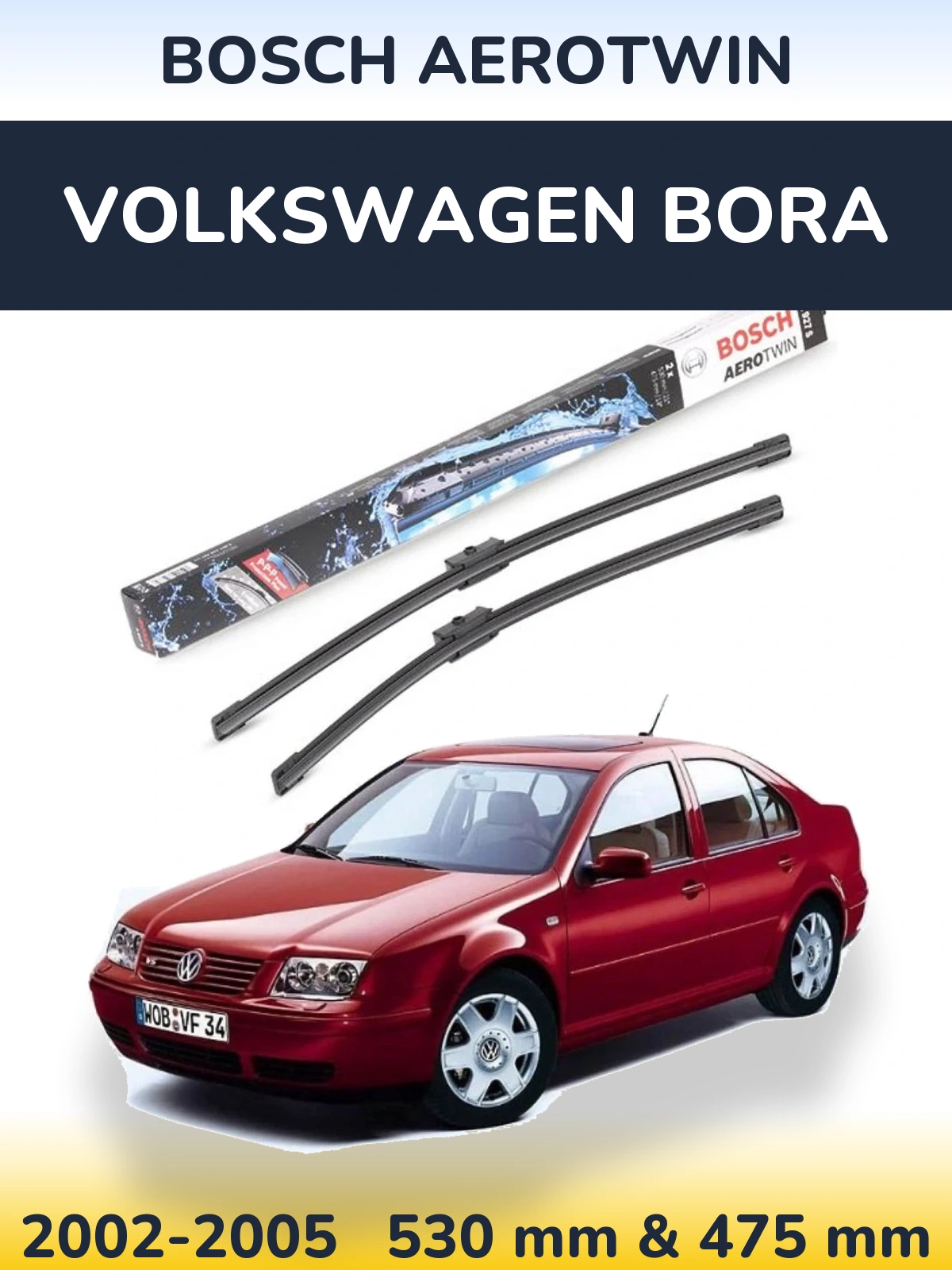 Sada předních stěračů BOSCH AeroTwin 530 a 475 mm pro Volkswagen Bora 2002-2005