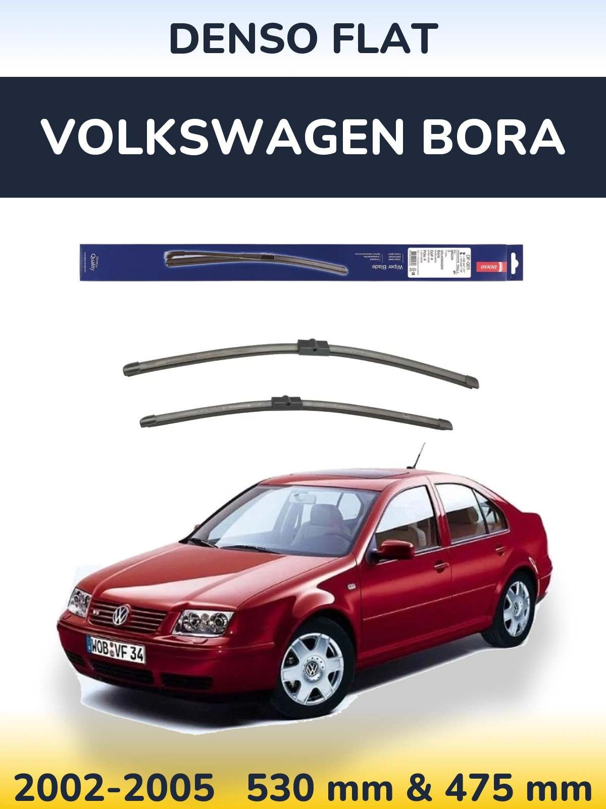 Sada předních stěračů Denso Flat 530 a 475 mm pro Volkswagen Bora 2002-2005