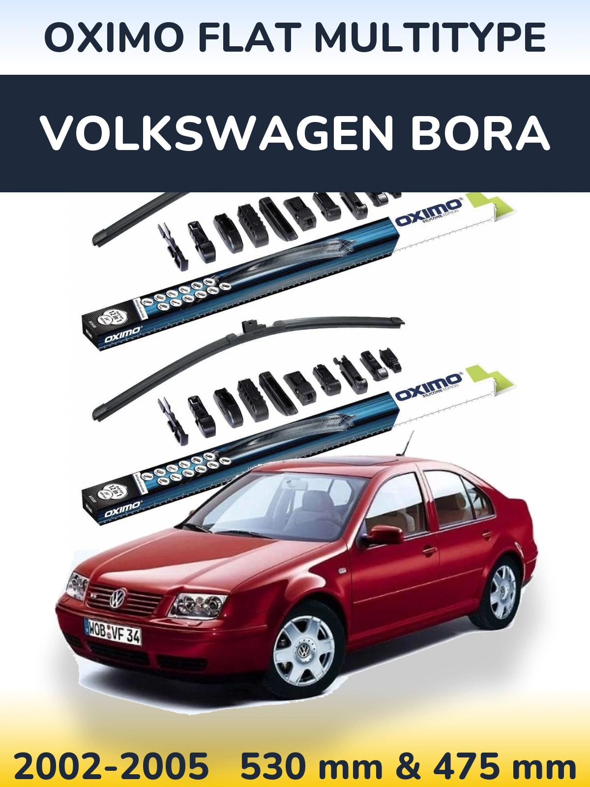 Sada předních stěračů Oximo Flat MultiType 530 a 475 mm pro Volkswagen Bora 2002-2005
