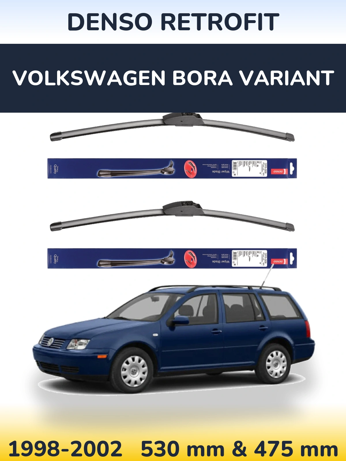 Sada předních stěračů Denso Retrofit 530 a 475 mm pro Volkswagen Bora Variant 1998-2002