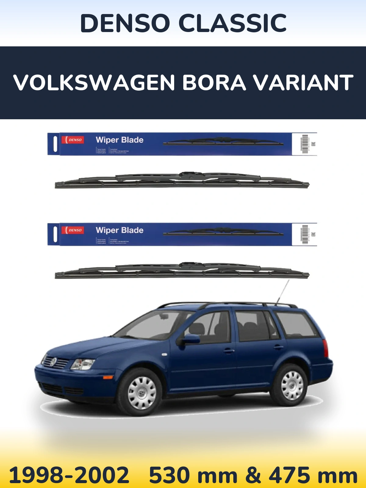 Sada předních stěračů Denso Classic 530 a 475 mm pro Volkswagen Bora Variant 1998-2002