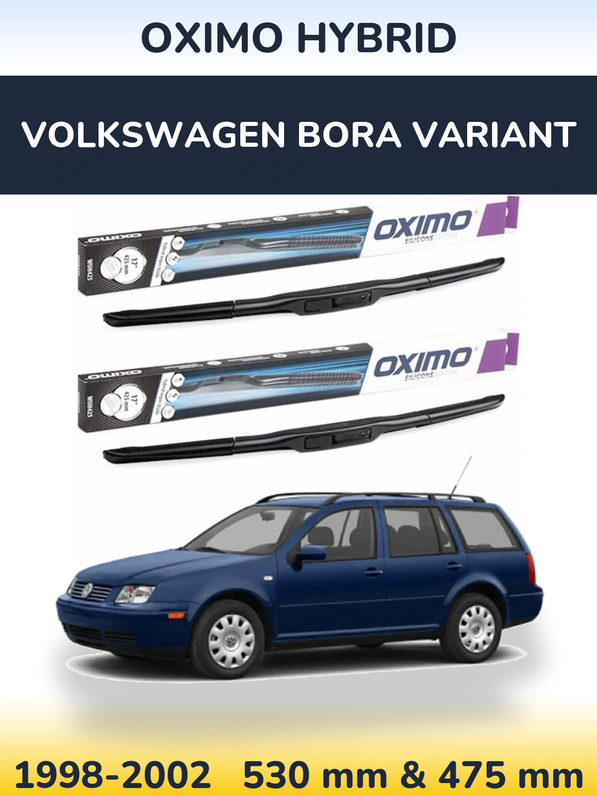 Sada předních stěračů Oximo Hybrid 530 a 475 mm pro Volkswagen Bora Variant 1998-2002