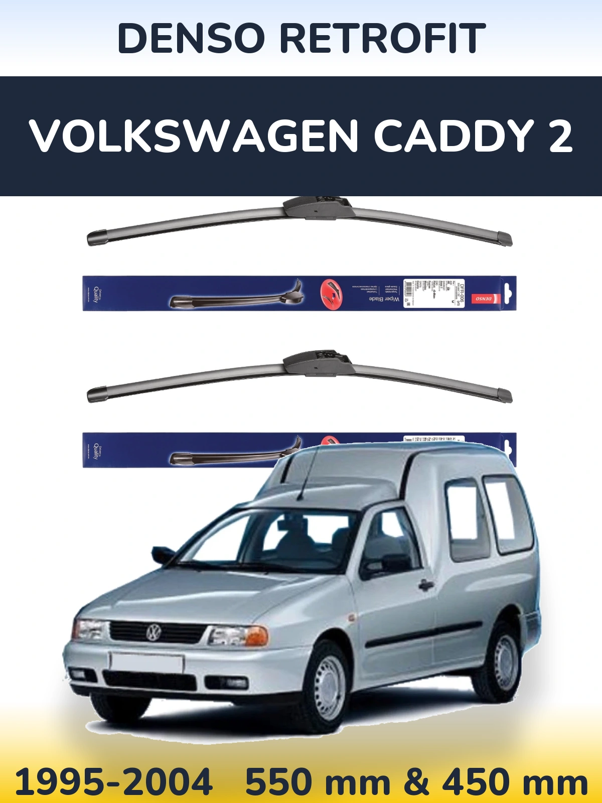 Sada předních stěračů Denso Retrofit 550 a 450 mm pro Volkswagen Caddy 2 1995-2004