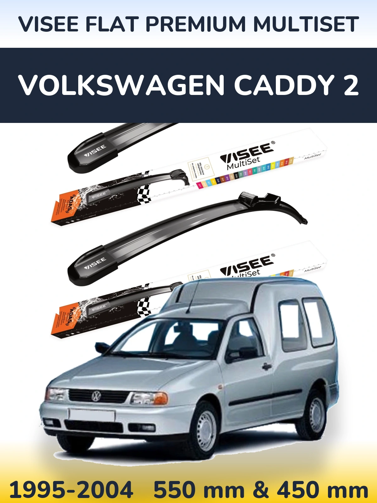 Sada předních stěračů VISEE FLAT PREMIUM MultiSet 550 a 450 mm pro Volkswagen Caddy 2 1995-2004
