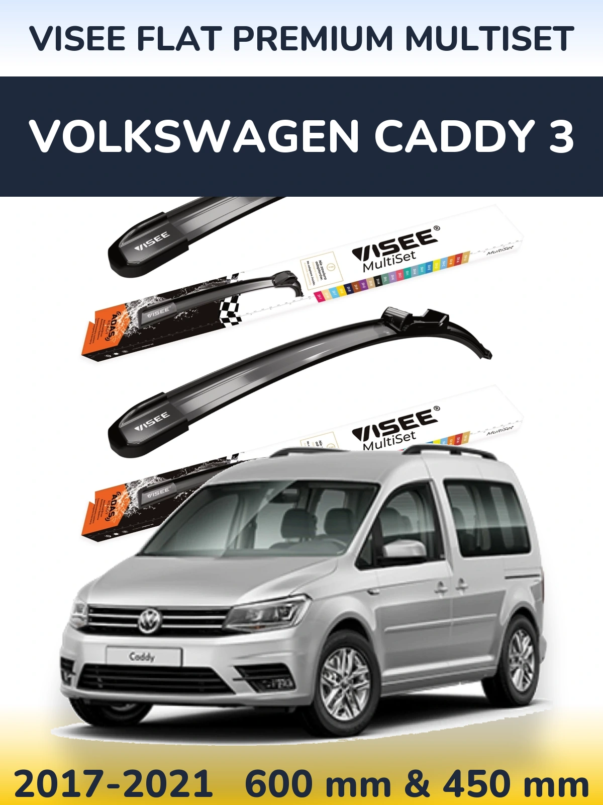 Sada předních stěračů VISEE FLAT PREMIUM MultiSet 600 a 450 mm pro Volkswagen Caddy 3 2017-2021