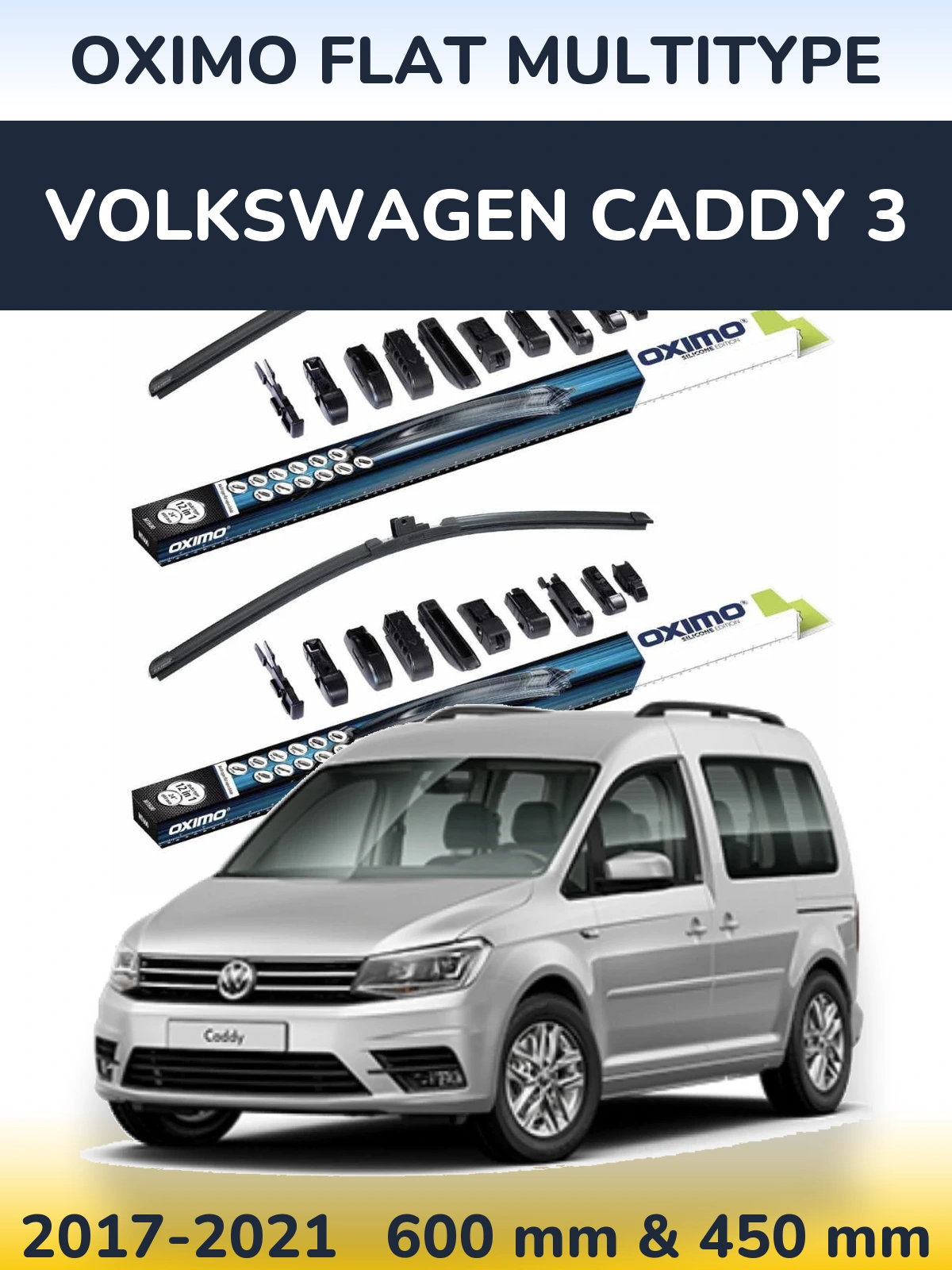 Sada předních stěračů Oximo Flat MultiType 600 a 450 mm pro Volkswagen Caddy 3 2017-2021