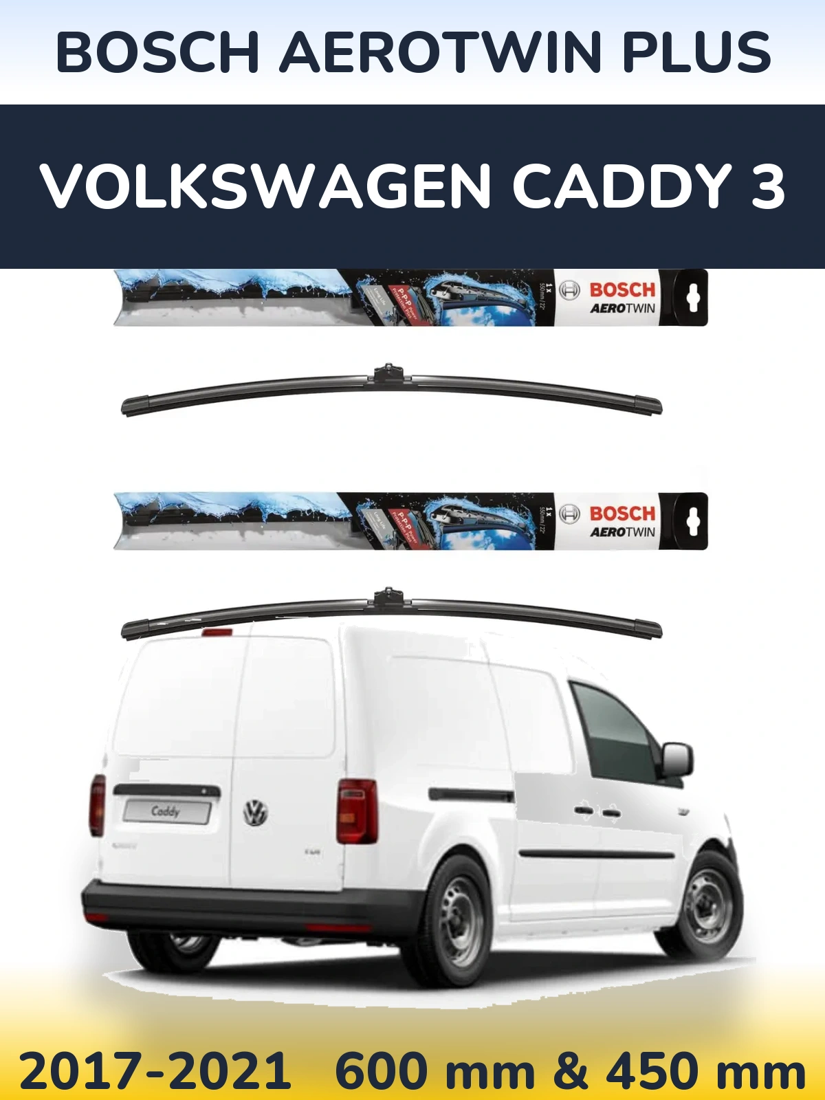 Комплект передніх щіток BOSCH AeroTwin Plus 600 & 450 мм для Volkswagen Caddy 3 2017-2021