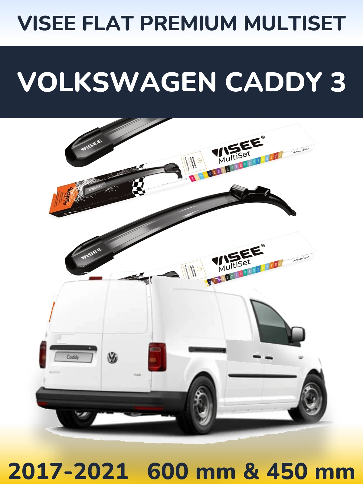 Sada předních stěračů VISEE FLAT PREMIUM MultiSet 600 a 450 mm pro Volkswagen Caddy 3 2017-2021