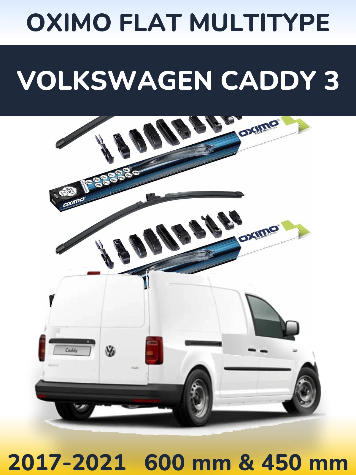 Комплект передніх щіток Oximo Flat MultiТипe 600 & 450 мм для Volkswagen Caddy 3 2017-2021