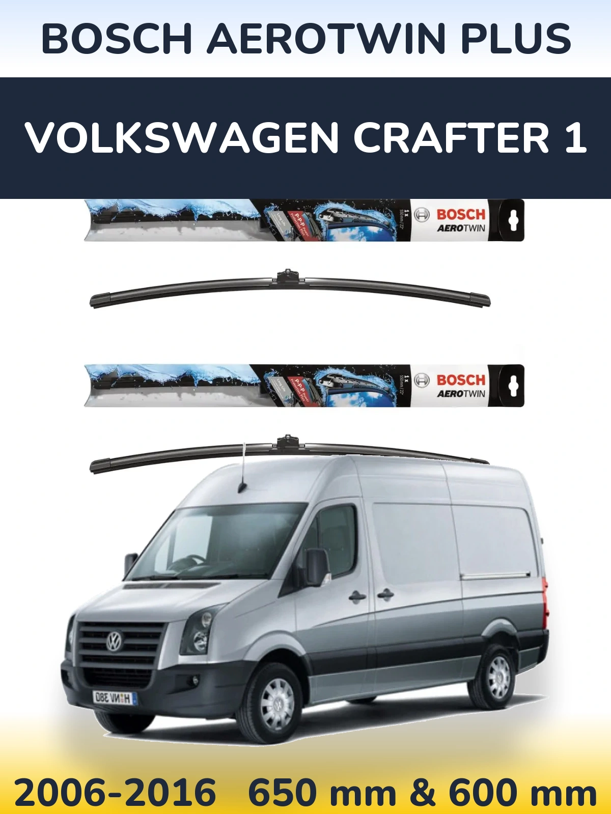 Sada předních stěračů BOSCH AeroTwin Plus 650 a 600 mm pro Volkswagen Crafter 1 2006-2016
