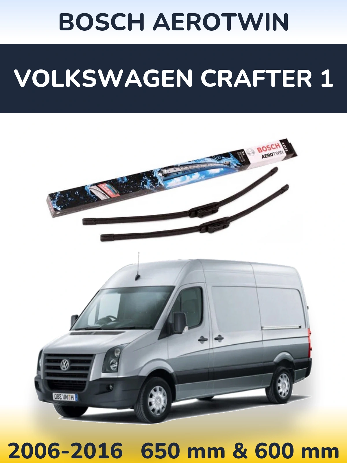 Sada předních stěračů BOSCH AeroTwin 650 a 600 mm pro Volkswagen Crafter 1 2006-2016