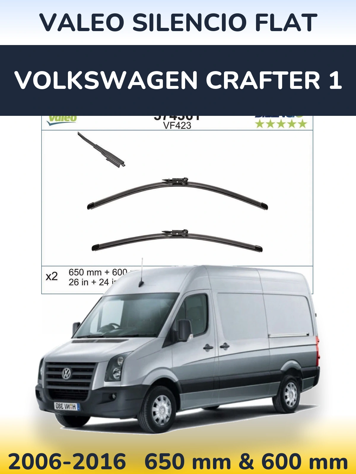 Sada předních stěračů Valeo Silencio Flat 650 a 600 mm pro Volkswagen Crafter 1 2006-2016
