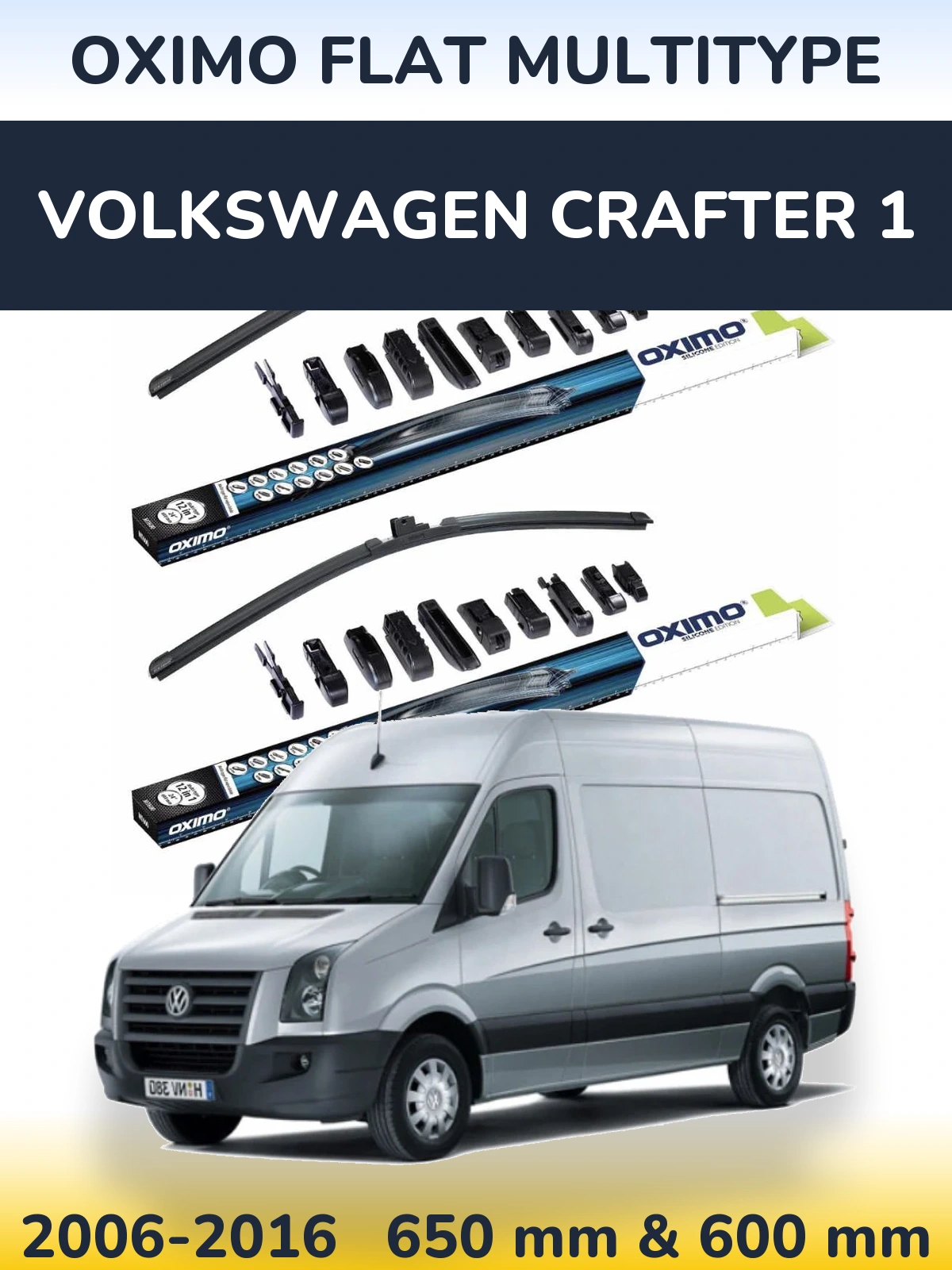 Sada předních stěračů Oximo Flat MultiType 650 a 600 mm pro Volkswagen Crafter 1 2006-2016