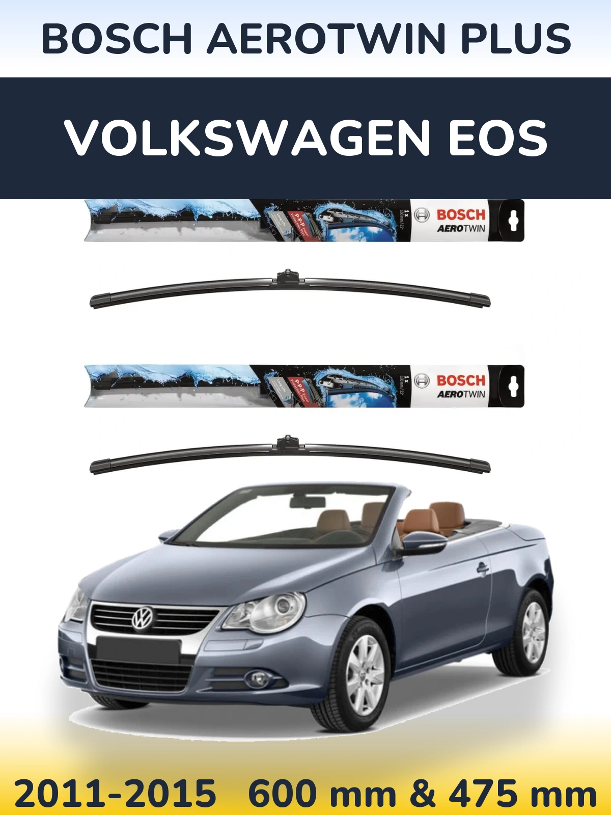 Sada předních stěračů BOSCH AeroTwin Plus 600 a 475 mm pro Volkswagen EOS 2011-2015