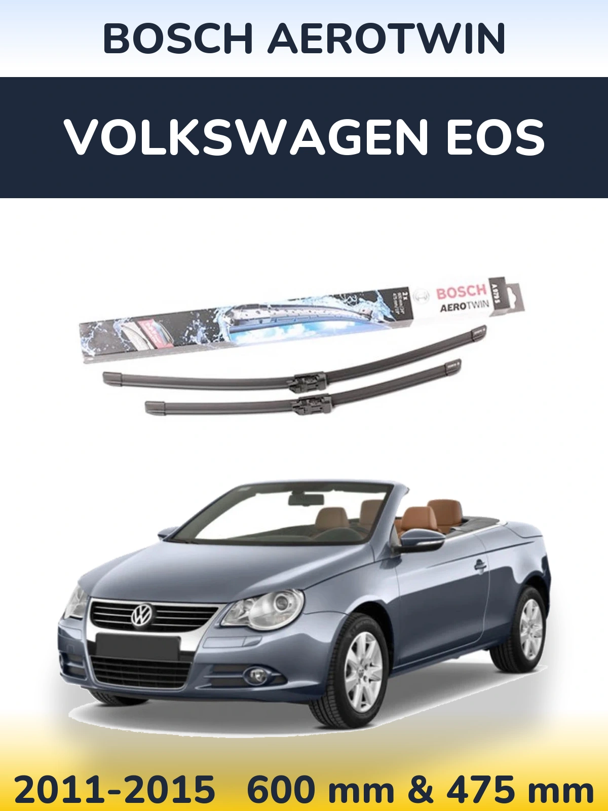 Sada předních stěračů BOSCH AeroTwin 600 a 475 mm pro Volkswagen EOS 2011-2015
