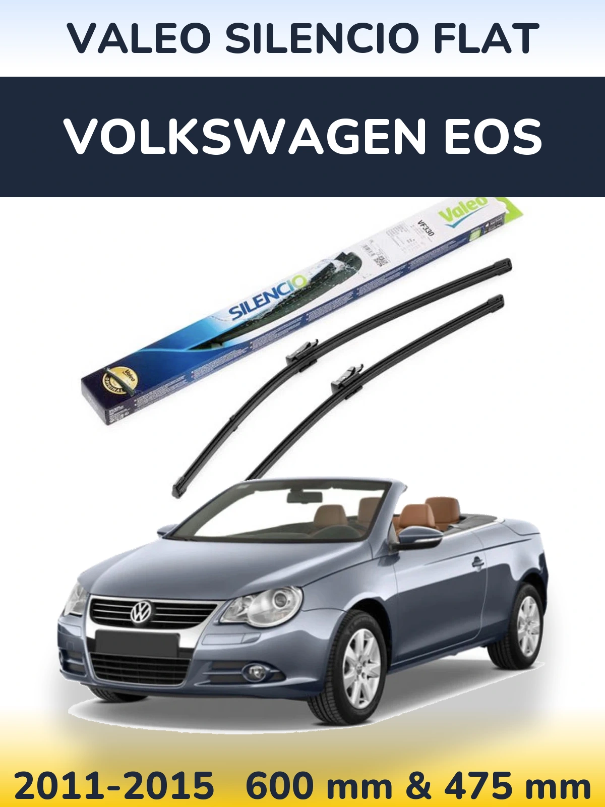 Sada předních stěračů Valeo Silencio Flat 600 a 475 mm pro Volkswagen EOS 2011-2015