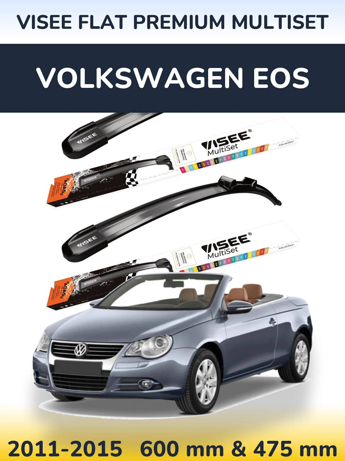 Sada předních stěračů VISEE FLAT PREMIUM MultiSet 600 a 475 mm pro Volkswagen EOS 2011-2015