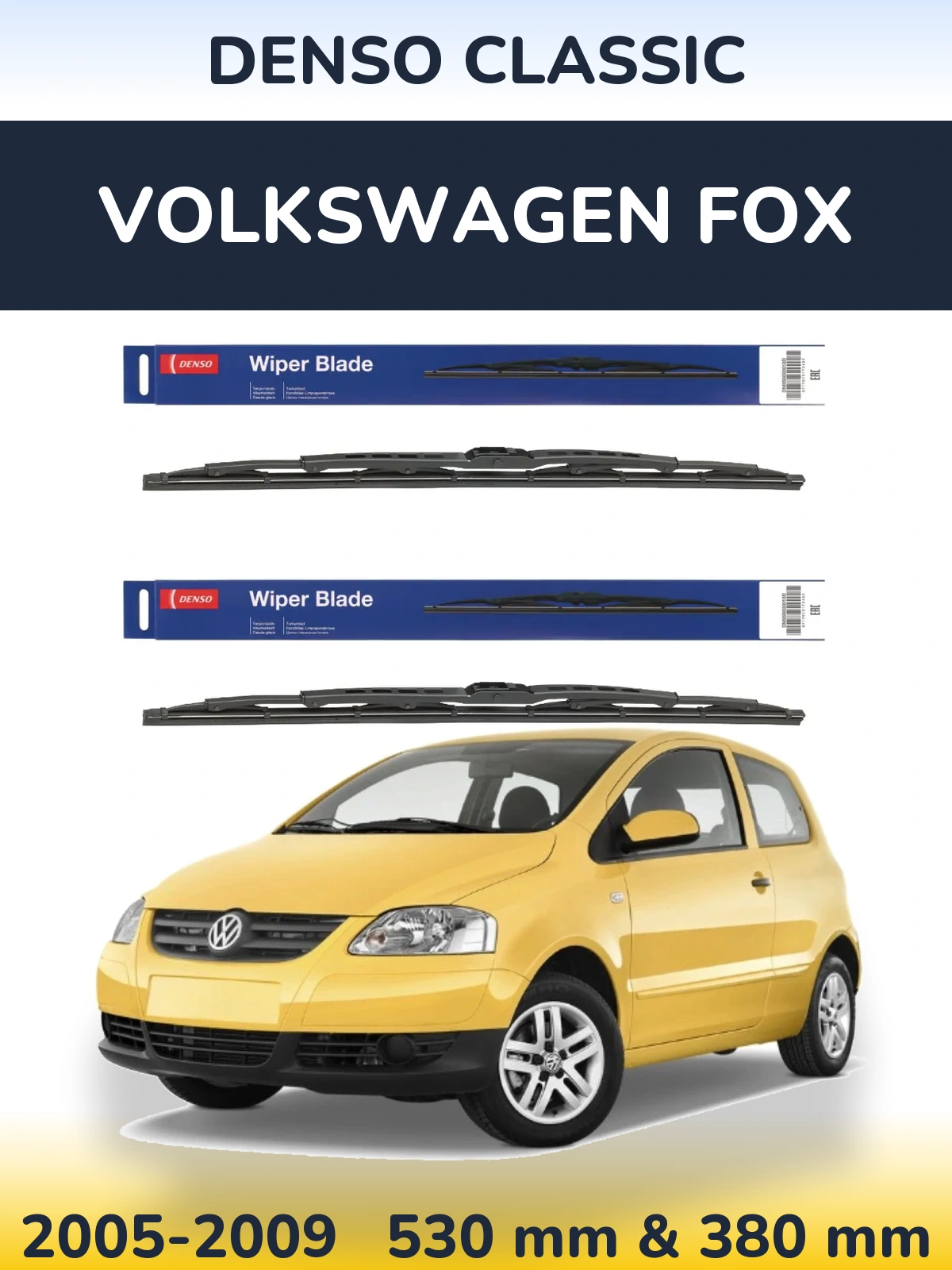 Sada předních stěračů Denso Classic 530 a 380 mm pro Volkswagen Fox 2005-2009