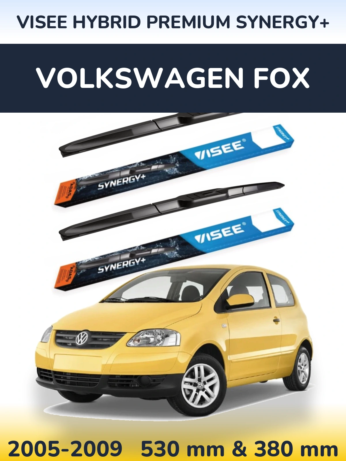 Sada předních stěračů VISEE HYBRID PREMIUM SYNERGY+ 530 a 380 mm pro Volkswagen Fox 2005-2009
