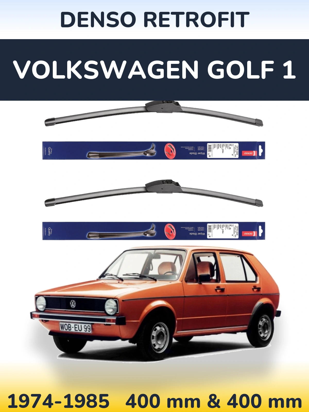 Комплект передніх щіток Denso Retrofit 400 & 400 мм для Volkswagen Golf 1 1974-1985