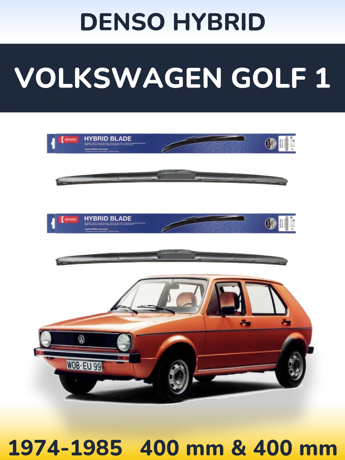 Sada předních stěračů Denso Hybrid 400 a 400 mm pro Volkswagen Golf 1 1974-1985