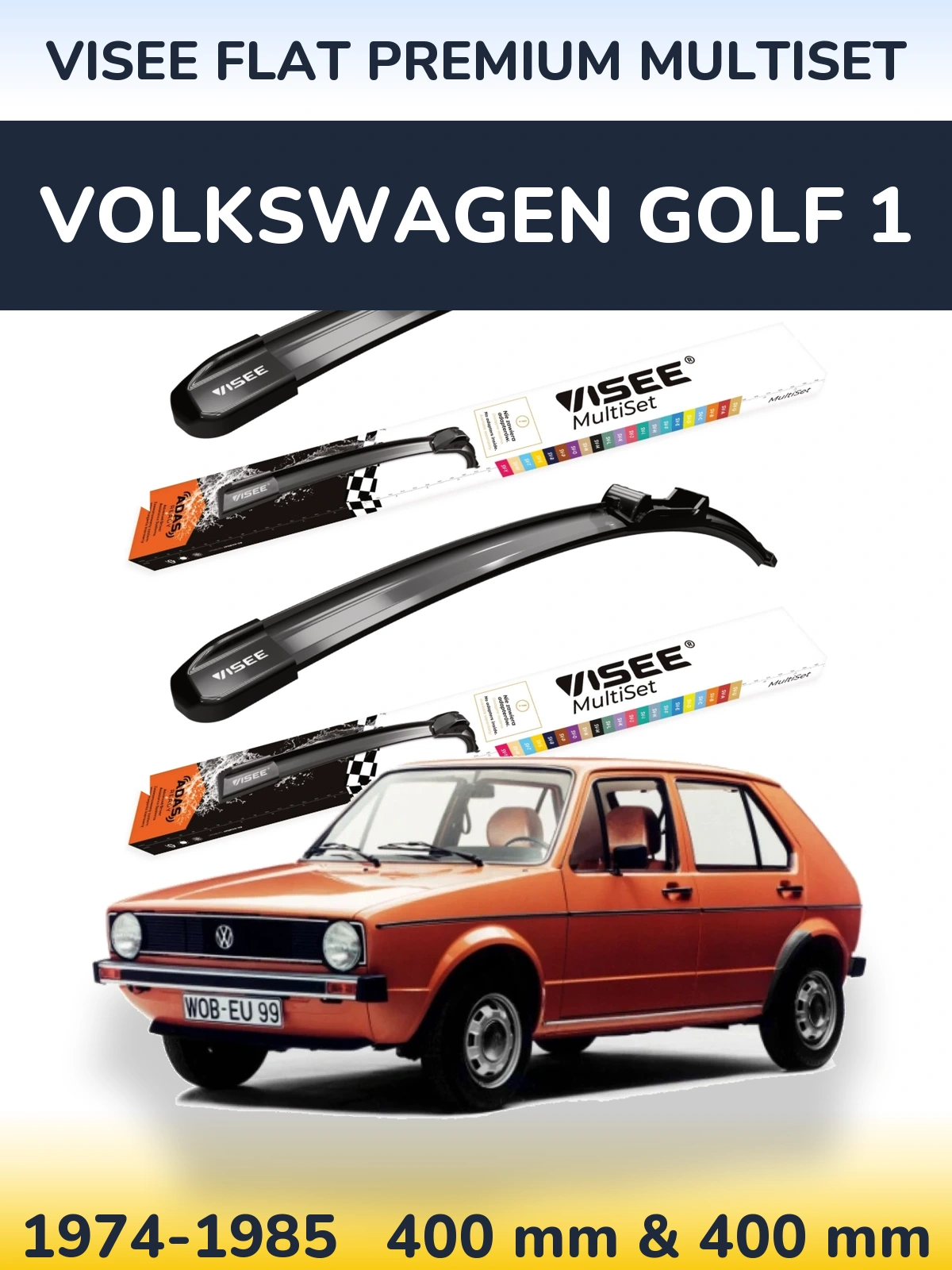 Sada předních stěračů VISEE FLAT PREMIUM MultiSet 400 a 400 mm pro Volkswagen Golf 1 1974-1985