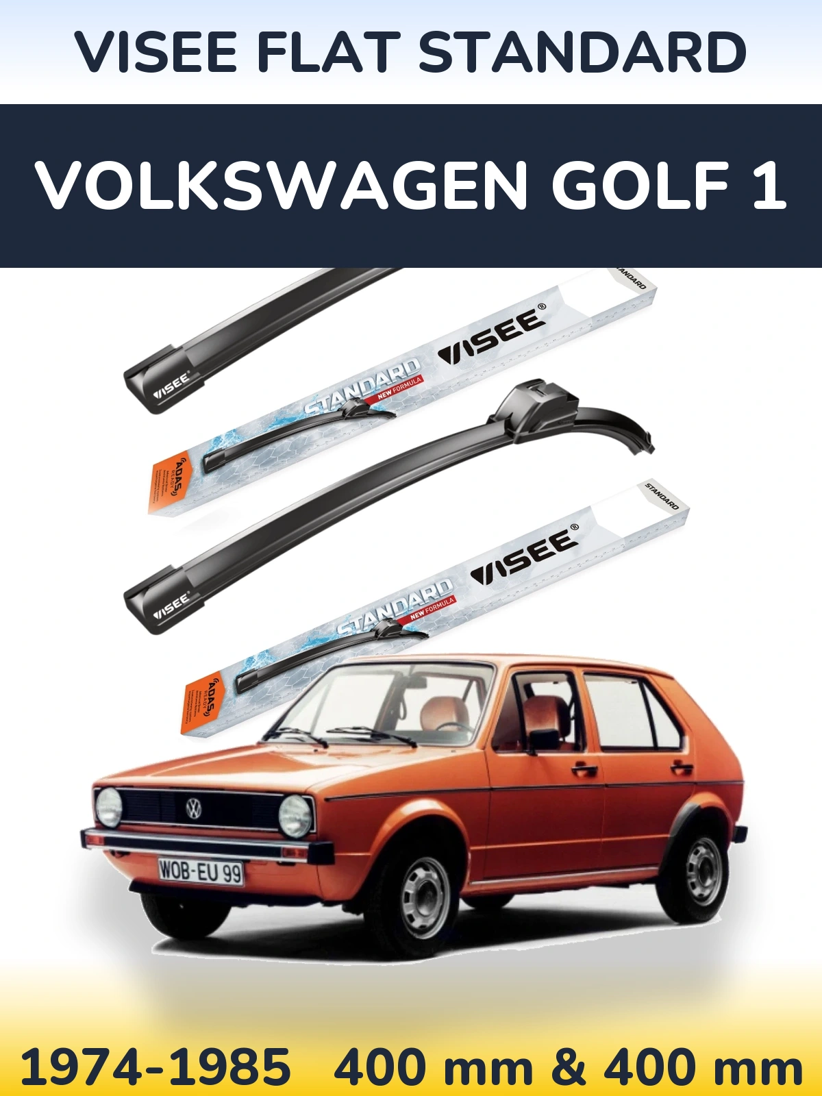 Sada předních stěračů VISEE FLAT STANDARD 400 a 400 mm pro Volkswagen Golf 1 1974-1985