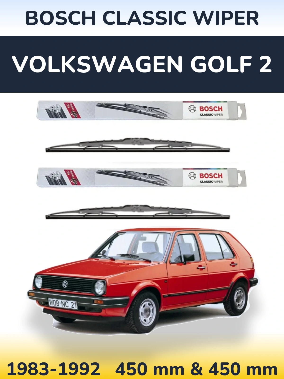 Sada předních stěračů BOSCH Classic Wiper 450 a 450 mm pro Volkswagen Golf 2 1983-1992