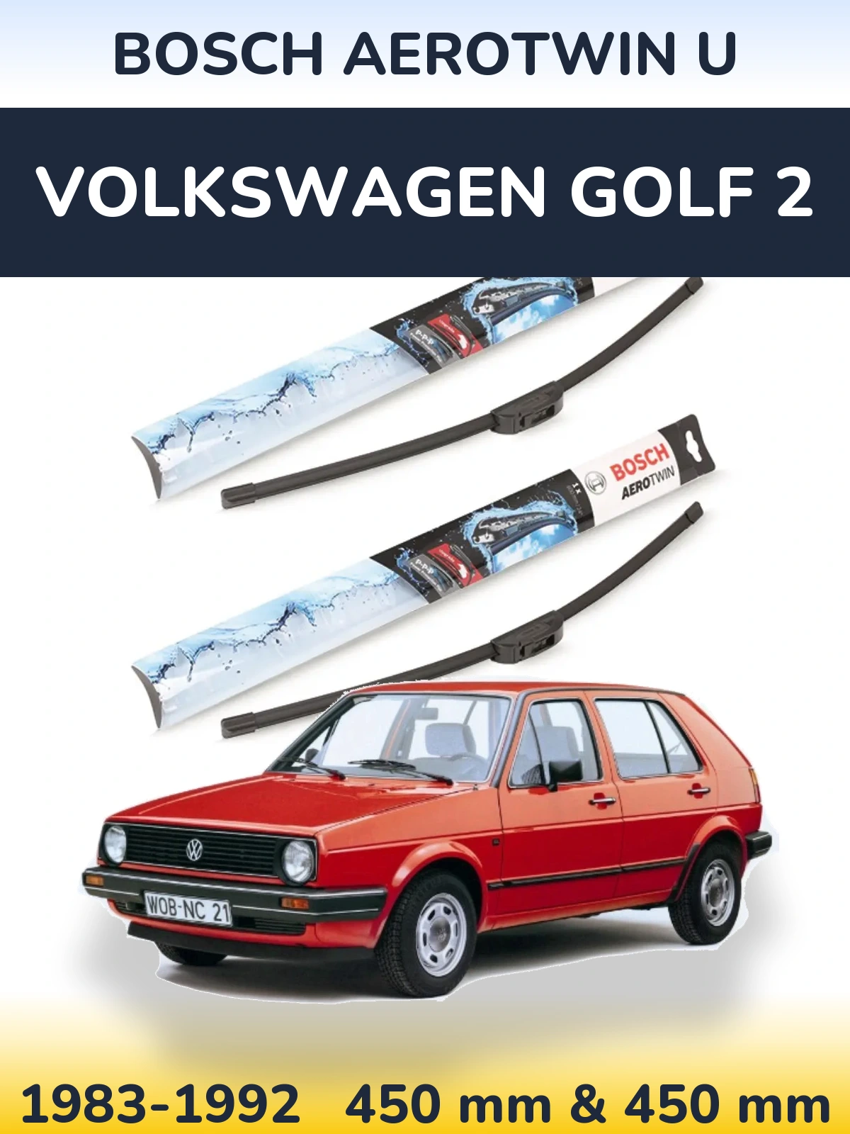 Sada předních stěračů BOSCH AeroTwin U 450 a 450 mm pro Volkswagen Golf 2 1983-1992